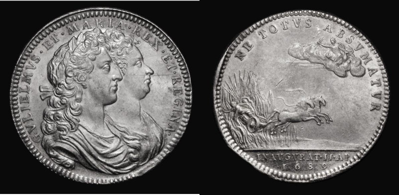 Coronation of William and Mary 1689 35mm diameter in silver by J. Roettier, the ...