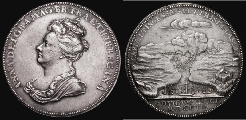 Expedition to Vigo Bay 1702 37mm diameter in silver by J. Croker, Obverse: Bust ...