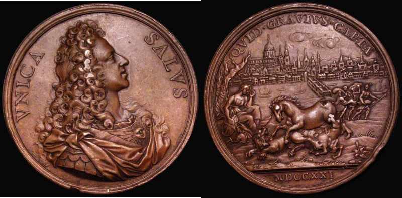 Prince James (III) The Only Safeguard 1721, 50mm diameter in bronze, by O. Hamer...