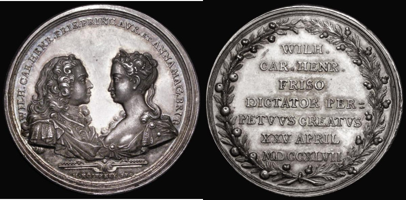 William Prince of Orange, made Stadholder 1747, 44mm diameter in silver by M.Hol...