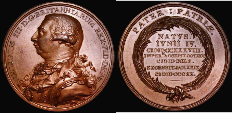 Death of George III 1820 48mm diameter in copper by C.H. Kuchler. Obverse: Bust ...