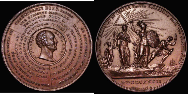 The Reform Bill 1832 51mm diameter in copper by T. Halliday, Obverse: Bust right...