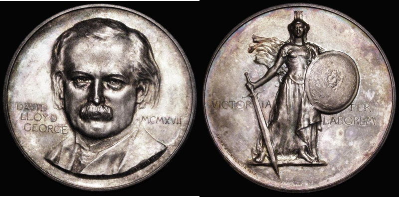 David Lloyd George 1917 45mm diameter in silver, by F. Bowcher, Obverse: Bust th...