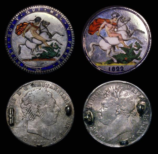 Enamelled (2) Crown 1819 Reverse enamelled in 6 colours, the obverse with hinged...