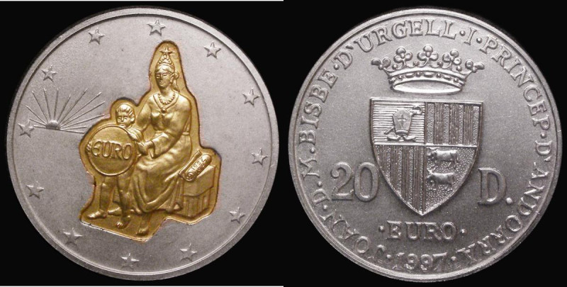 Andorra 20 Diners 1997 Treaty at Rome, in silver with 1.6 grammes 22 carat gold ...