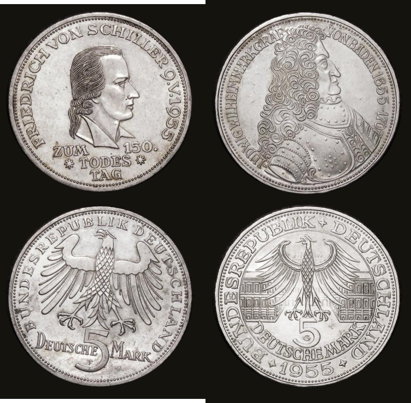 Germany - Federal Republic Five Marks (2) 1955F 150th Anniversary of the Death o...