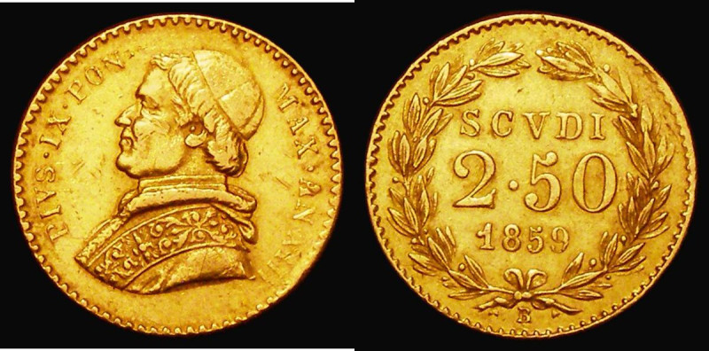 Italian States - Papal States 1859 2&frac12; Scudi Gold XIIIB KM#1117 VF with a ...