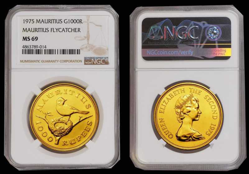 Mauritius 1000 Rupees Gold 1975 World Conservation Series Obverse: 'Machin' Bust...