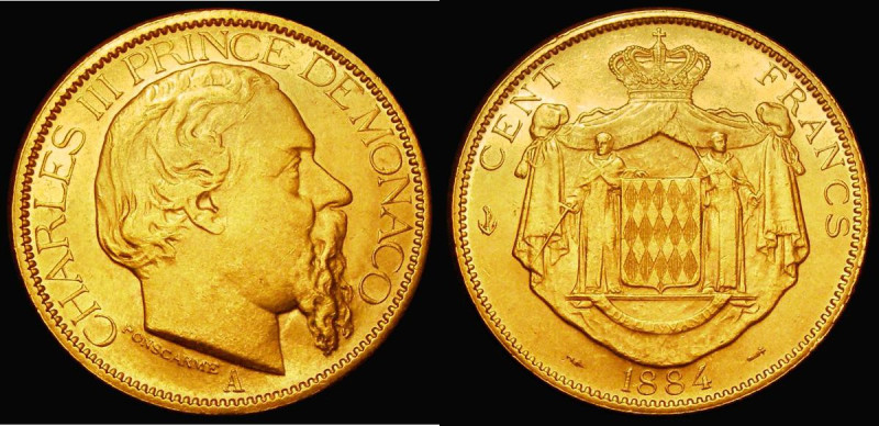 Monaco 100 Francs Gold 1884A KM#99 EF, only 15,000 minted
Estimate: GBP 2000 - ...