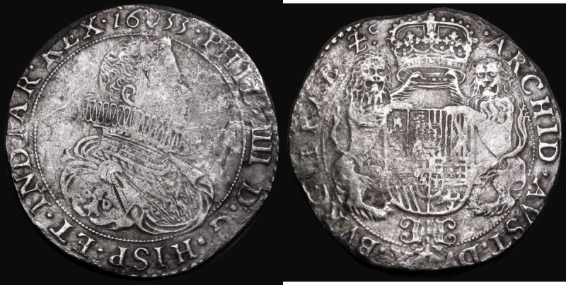 Spanish Netherlands Ducaton 1633 Antwerp Philip IIII VG, Good detail but water w...