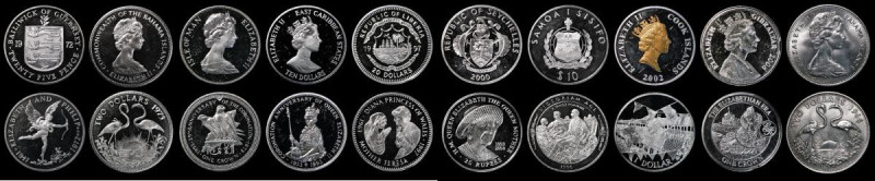 World in Silver (10) Bahamas Two Dollars (2) 1966 KM#9 UNC, 1973 Proof KM#23 Lus...