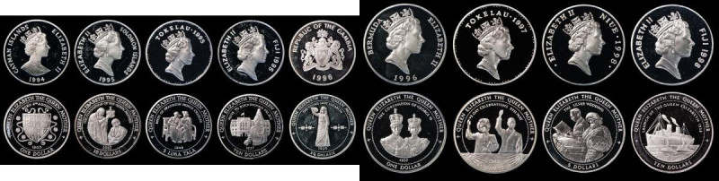 World in Silver all Crown-sized Proof issues (9) comprising Queen Elizabeth the ...