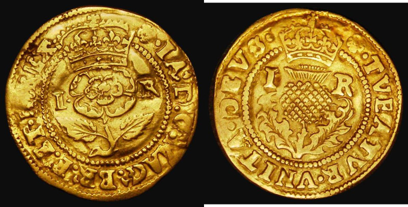 Gold Thistle Crown James I Second Coinage, IR on both sides, S.2627 mintmark Ros...