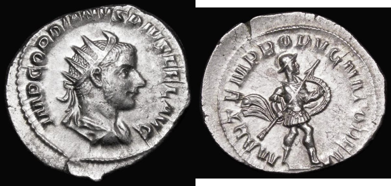 Roman Antoninianus Gordian III (240-244AD) Obverse: Radiate, draped and cuirasse...