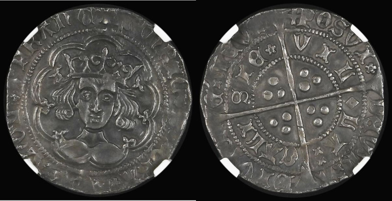 Groat Henry VI Calais Mint, Rosette-Mascle issue, S.1859, grey toned and with sh...