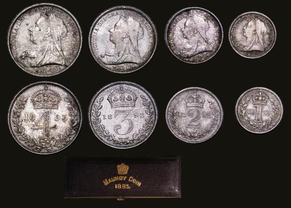 Maundy Set 1893 ESC 2508 EF to A/UNC with matching tone, the Fourpence and Twope...