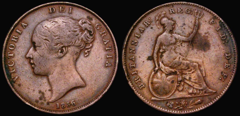 Penny 1856 Plain Trident, Peck 1510 About Fine with some verdigris
Estimate: GB...