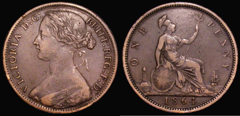 Penny 1864 Crosslet 4 Freeman 48 dies 6+G, Fine with two edge nicks, Rare
Estim...