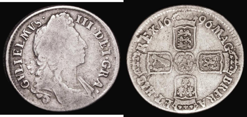 Shilling 1696 first V in GVLIELMVS an inverted A, Bull 1110, VG the reverse slig...