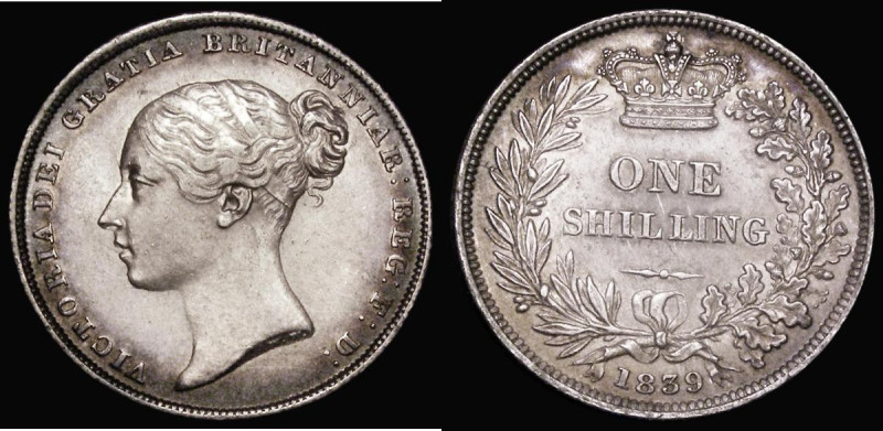 Shilling 1839 First Young Head with W.W raised on truncation, ESC 1280, Bull 297...