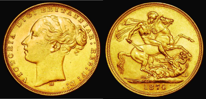 Sovereign 1874M George and the Dragon, Marsh 96, S.3857, GEF with some contact m...