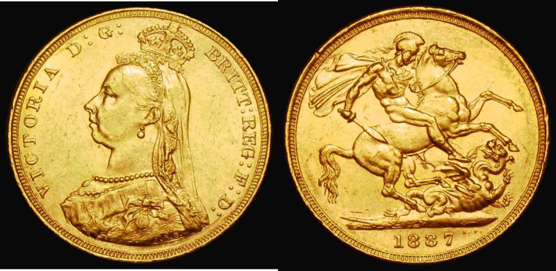 Sovereign 1887M Jubilee Head , First legend, G: of D:G: further from the crown, ...