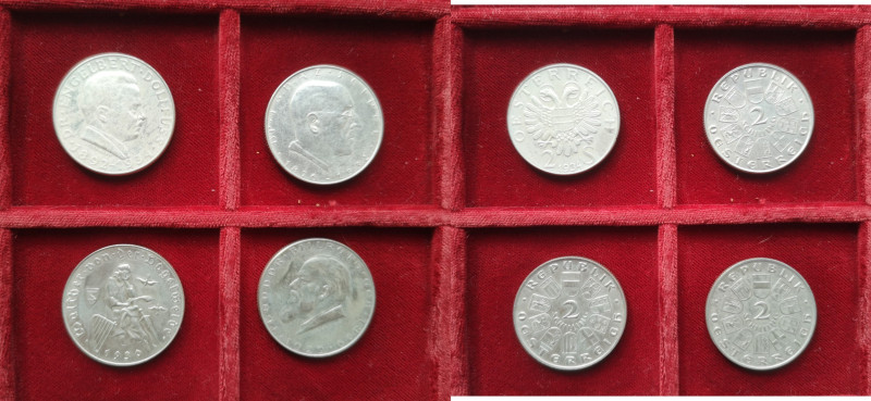 Lotti e Confezioni. Austria. Lotto di 4 pezzi. 2 Scellini 1929, 1930, 1932, 1934...