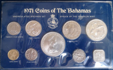 Lotti e Confezioni. Bahamas. Elisabetta II. 1952-2022. Set Coin 1971. 9 pezzi. 4 Monete in Argento. FDC. Confezione riparata. (6523)