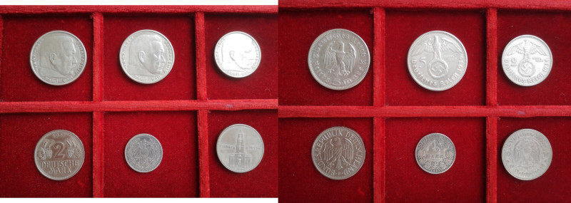 Lotti e Confezioni. Germania. Lotto di 6 Pezzi. 5 Marchi 1935 A, 1936 A, 2 March...