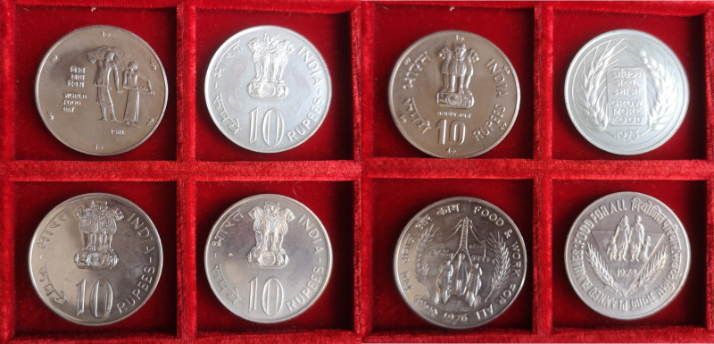 Lotti e Confezioni. India. Lotto di 4 pezzi. 10 Rupie 1973, 1974, 1976, 1981. Cu...