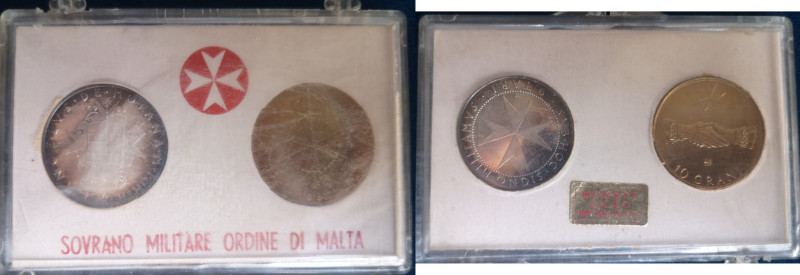 Lotti e Confezioni. Malta. Dittico con 9 Tari (Ag), 10 Grani (Ae) 1967 in bliste...