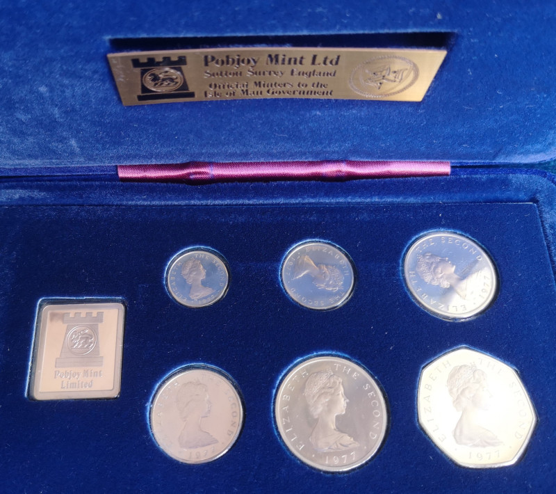Lotti e Confezioni. Man Island. Set Coin 1977. 6 pezzi. Ag. Proof. In Cofanetto ...