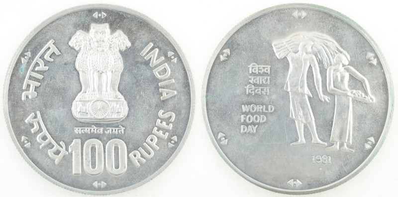 Monete Estere. India. 100 Rupie 1981. FAO. Ag. KM 276. Peso gr. 35,24. Diametro ...