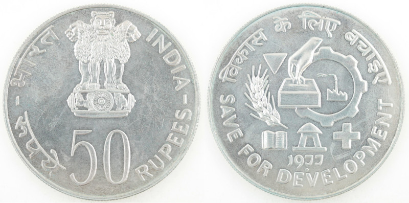 Monete Estere. India. 50 Rupie 1977. FAO. Ag. KM 258. Peso gr. 35,05. Diametro m...