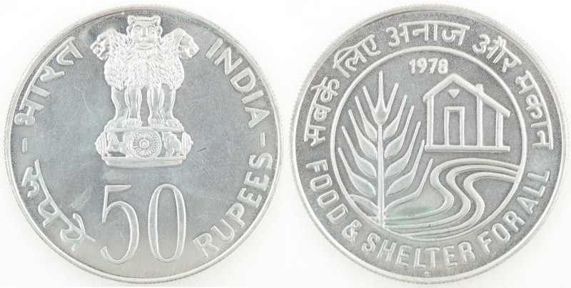 Monete Estere. India. 50 Rupie 1978. Cibo per tutti. Ag. KM 259. Peso gr. 35,24....