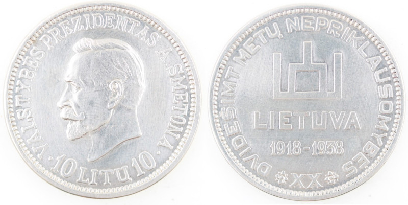 Monete Estere. Lituania. 10 Litu 1938. Ag. KM# 84. Peso gr. 18,05. Diametro mm. ...