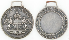 Zecche Italiane. Genova. Medaglia 1926-1927. Ag. Peso gr. 5,00. Diametro mm. 23. qFDC. Patina.