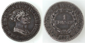 Zecche Italiane. Lucca e Piombino. Elisa Bonaparte e Felice Baciocchi. 1805-1814. Franco 1807. Ag. Gig. 9. Peso gr. 5,00. Diametro mm. 22. BB/BB+. Pat...