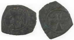 Zecche Italiane. Messina. Ludovico d'Aragona 1342-1355. Denaro. Ae. Spahr 19-21. Peso gr. 0,73. Diametro mm. 12,5x11,5. BB+. Patina verde. R.