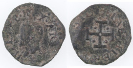 Zecche Italiane. Napoli. Filippo II. 1556-1598. Cavallo. Ae. Mag. 178. Peso gr. 1,00. Diametro mm. 18. qBB. Patina verde. Ondulazione del tondello. RR...
