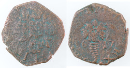 Zecche Italiane. Napoli. Filippo III. 1598-1621. Tornese 1617. Ae. Mag. 74. Peso gr. 3,22. Diametro mm. 21. MB/BB. RRRR.