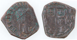 Zecche Italiane. Napoli. Filippo IV. 1621-1665. Tre Cavalli. 1622. Ae. Mag. Sim. 121-122. Peso gr. 1,56. Diametro mm. 19. MB+. Variante senza sigle di...