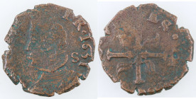 Zecche Italiane. Napoli. Filippo IV. 1621-1665. Tre Cavalli. 1631. Ae. Mag. 129. Peso gr. 2,34. Diametro mm. 19,50. qBB. RR.