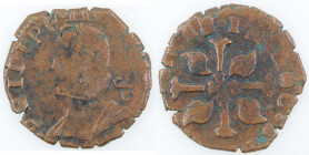 Zecche Italiane. Napoli. Filippo IV. 1621-1665. Tre Cavalli GAC. 1636 oppure 1638. Ae. Mag. 134 o 135. Peso gr. 2,55. Diametro mm. 20. MB/qBB. Senza P...