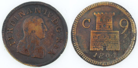Zecche Italiane. Napoli. Ferdinando IV. 1804-1805. 9 Cavalli 1804. Ae. Mag. Sim 395. variante di conio non riportata dal Magliocca. Peso gr. 4,61. Dia...