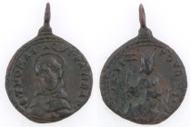 Zecche Italiane. Napoli. Medaglia XVII° Secolo. San Tommaso d'Aquino. Patrono di Napoli. Ae. Peso gr. 1,98. Diametro mm. 17. qBB. Patina. RR.