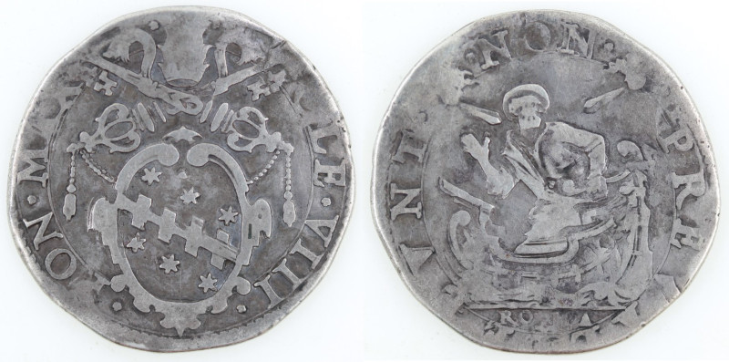 Zecche Italiane. Roma. Clemente VIII. 1592-1605. Testone. Ag. R/ NON PREVALEBVNT...