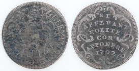 Zecche Italiane. Roma. Clemente XI. 1700-1721. Giulio 1702. Ag. R/ SI AFFLVANT NOLITE COR APPONERE 1702 In cartella. Munt. 109. MIR 2194/1. Peso gr. 2...