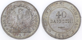 Zecche Italiane. Roma. Seconda Repubblica Romana. 1848-1849. 40 Baiocchi 1849. Ag. Gig. 1. Peso gr. 20,00. Diametro mm. 35,00. qFDC. Minimi colpetti a...