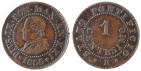 Zecche Italiane. Roma. Pio IX. 1846-1878. Centesimo 1866 anno XXI. Ae. Gig. 330. Peso 1,00 gr. Diametro 15 mm. BB+. NC. (0323)